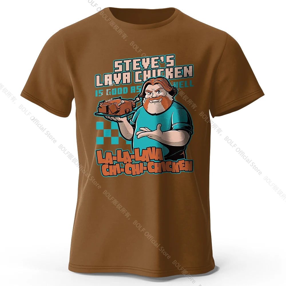 Men's Steve's Lava Chicken Printed T-Shirt 100% Cotton Oversized Quirky Graphic Tees for Women Summer Tops Geek Streetwear