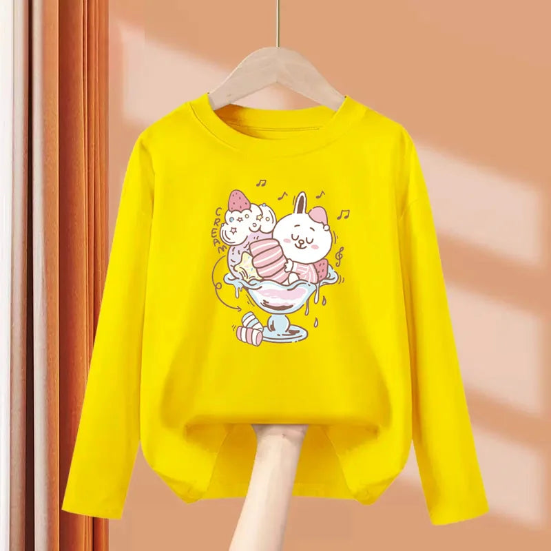 Autumn Sweet Cartoon T-shirt for Baby Girls Long Sleeve Lovely Tops 3-14T Girls Spring Clothing