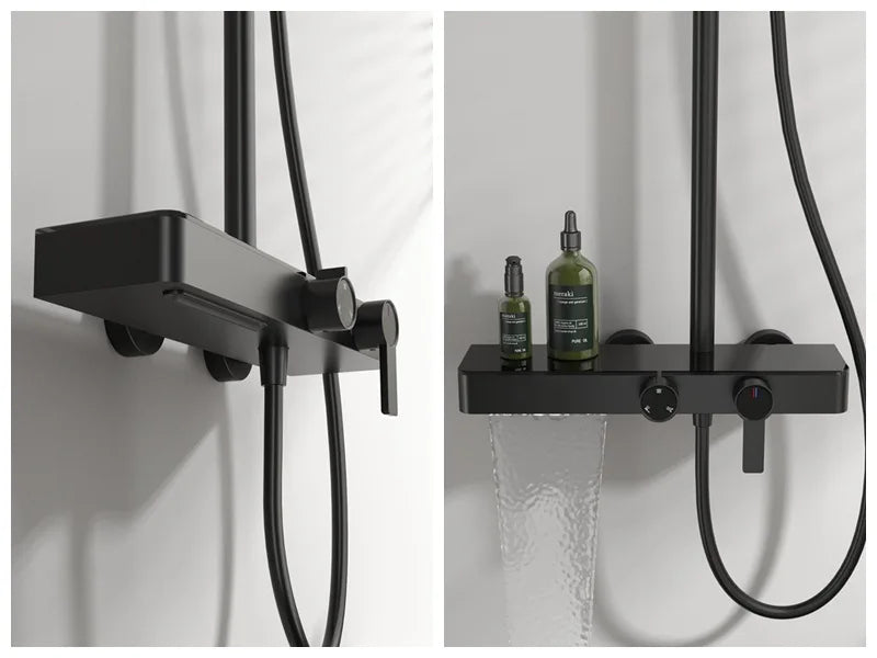 Orange Piano Bathroom Shower Set Waterfall Bathroom Mixer Faucets Rainfall Shower Head Hot Cold Piano Bathroom Shower System