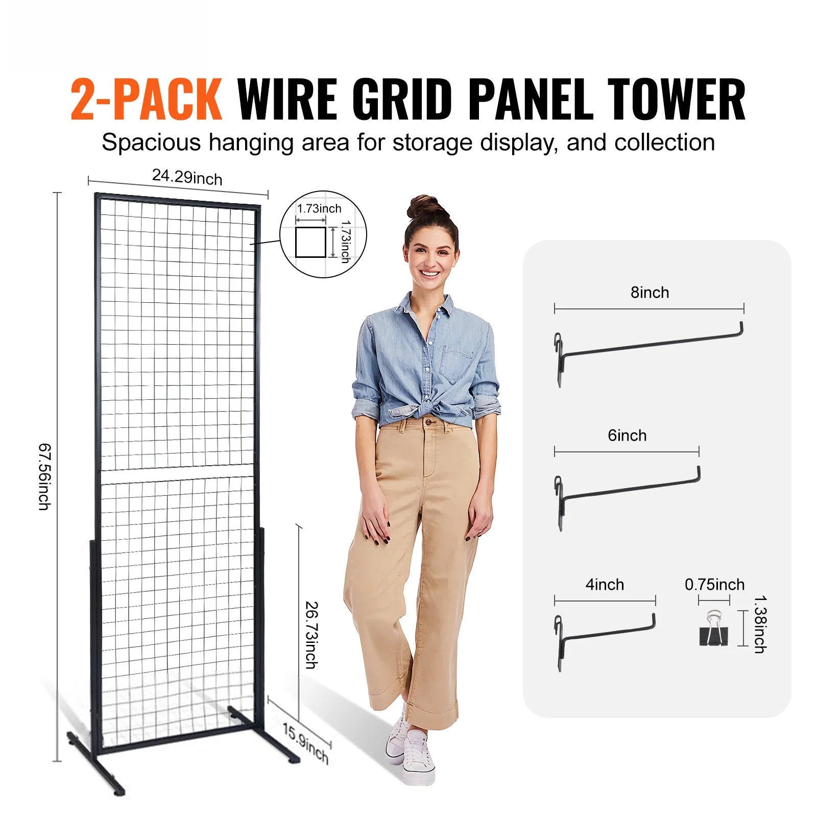SucceBuy Grid Wall Panels Tower Wire Gridwall Display Racks Double Side Gridwall Panels for Art Craft Shows Retail Shop w/ Hooks