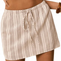 Casual Drawstring Mini Shorts Skirt Loose Fit High Waist Skorts Women Summer Striped Print Pajama Pants Casual Wear