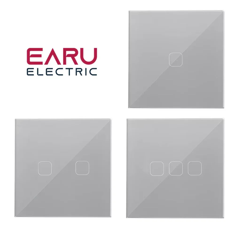 EU Standard Crystal Glass Panel Touch Light Switch | AC100-240V 10A | Wall LED Power Switch 1/2/3 Gang 1 Way White Black Golden