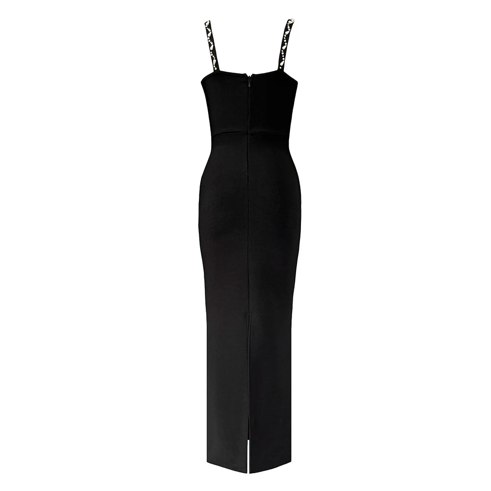 Women Elegant Beading Bandage Dress Spaghetti Strap Bodycon Clothes Club Party Evening Dresses