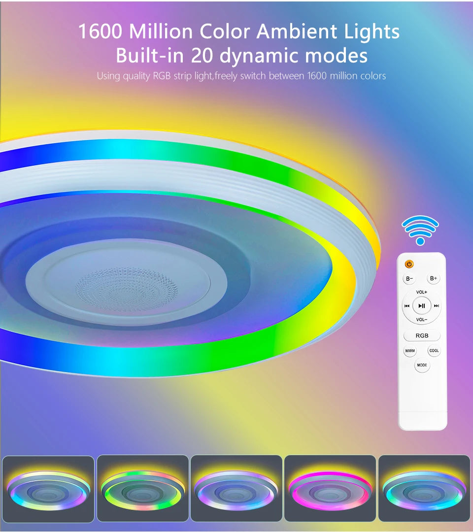 TUYA Music Ceiling Light With Speaker Remote Control APP Dimming Smart RGB LED Lamps Backlight Design Bedroom Living Room Decor