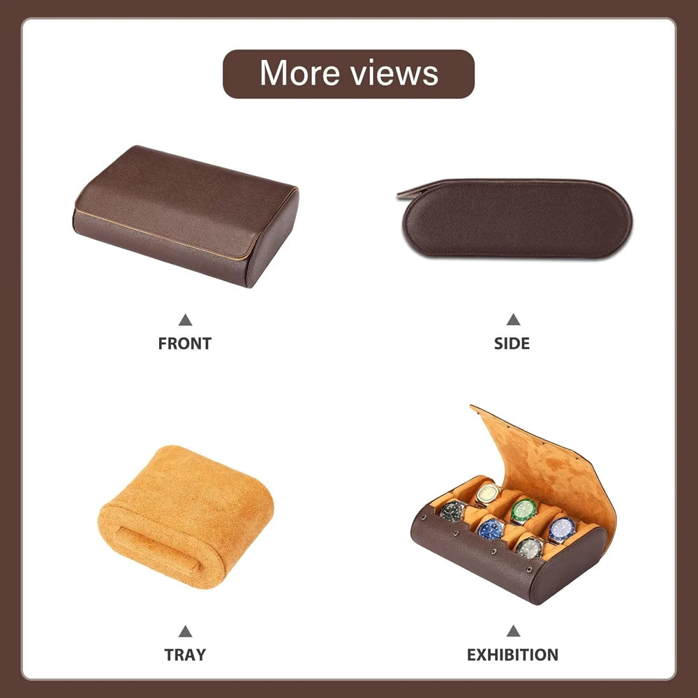 6 Watch Travel Cases for Men Watch Roll 6 Slots Travel Multifunctional Watch Display Box Cabinet Christmas Gift For Man Woman