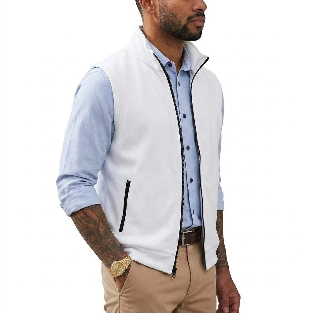 Autumn Men's Stand Collar Vest Zip Casual Knitted Sweatshirts Sleeveless Jacket Winter Warm Outerwear with Pockets Streetwear