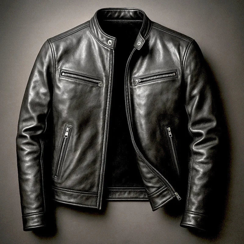 Mens Locomotive PU Leather Coat Mens Stand Collar Outdoor Handsome Leather Jacket Slim Punk Pilot Jacket Korean Trendy Clothes