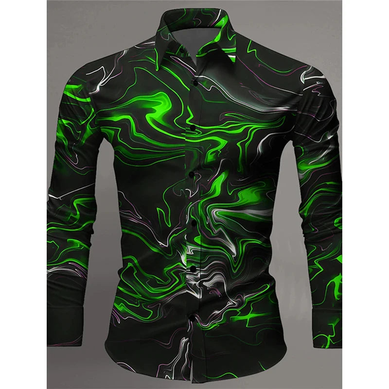 2024 New 3D Printing Color Gradient Art Abstract Graphics Fashion Casual Comfortable Cool Men's Long Sleeve Shirt For Dating