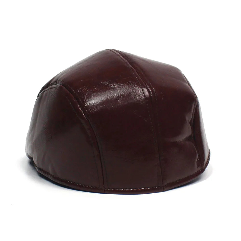 Fall Winter PU Men's Beret Hat Fashionable Casual Style Headwear for Men Bright Leather-like Warm Forward Hats Visors for Women