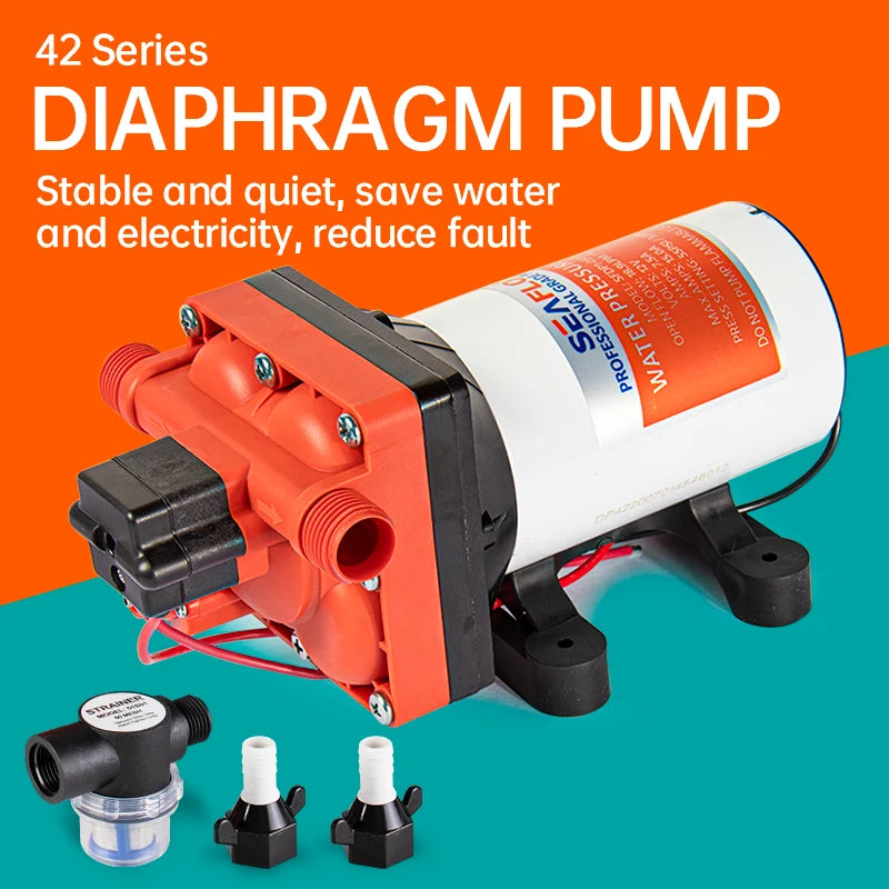 SEAFLO 42 Series Diaphragm Water Pump 3.0GPM 55PSI 12 Volts Electric Yacht Boat Marine RV Caravan High Pressure Supply 4 Chamber