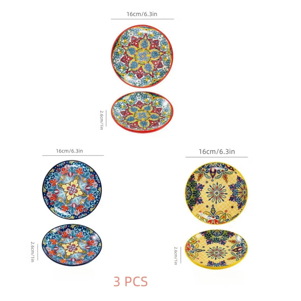 6.3-inch ceramic Bohemian style restaurant kitchen serving appetizer plates, fruit plates, salad plates, hotel bone plates