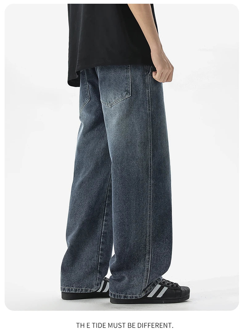 Men's Jeans American Loose Wide-leg Loose Straight Casual Trousers Street Hip-hop Baggy Jeans Black Grey Blue Streetwear Men