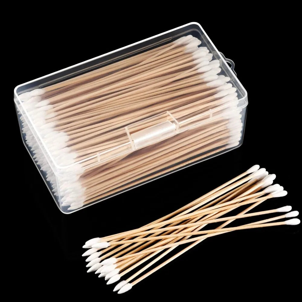 100/300Pcs 6 Inch Long Cotton Swabs with Wooden Handles, Cotton Tipped Applicator for Cleaning, Cotton Sticks Oil Makeup