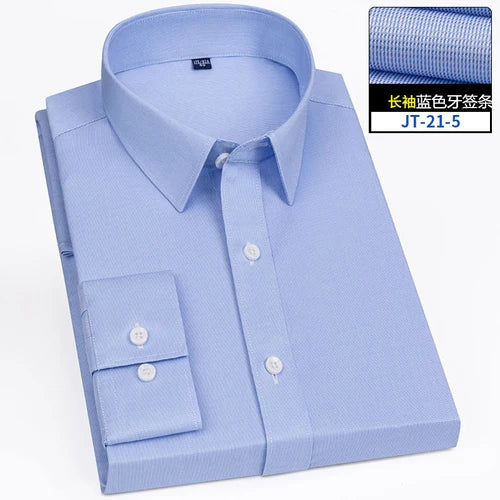 4XL 5XL 6XL 7XL 8XL Bamboo Fiber Plaid Shirt Striped Blue Casual Business Longsleeve Shirt for Men Streetwear Slim Fit Shirt Men