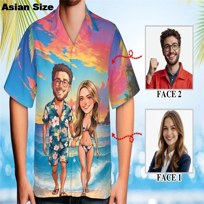 Custom Face Hawaiian Shirts Fun Personalized Gift For Birthdays Fishing Beach Days Tropical Shirt Hawaii Diy Couple Y2k Blouses