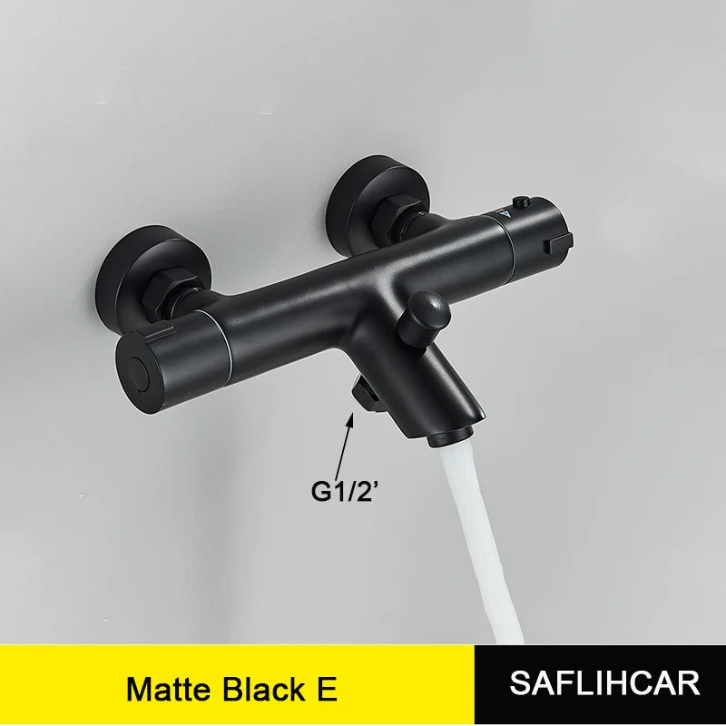 Black Thermostatic Bathroom Shower Faucet Dual Handle Bathtub Faucet Wall Mounted Mixer Tub Tap