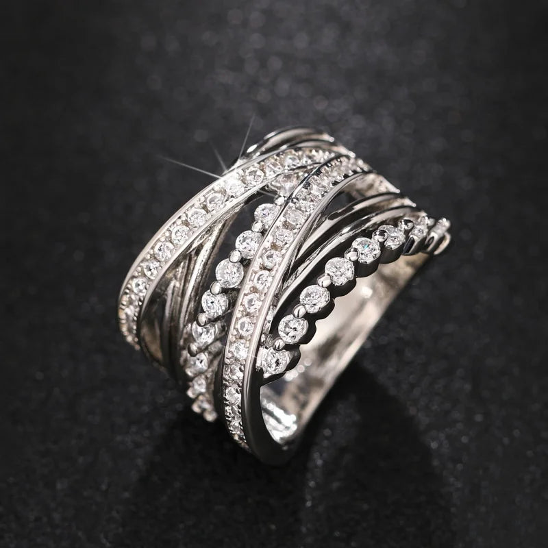 CAOSHI Silver Color Cross Design Rings for Women Brilliant Cubic Zirconia Party Jewelry Elegant Accessories Daily Wearable Ring