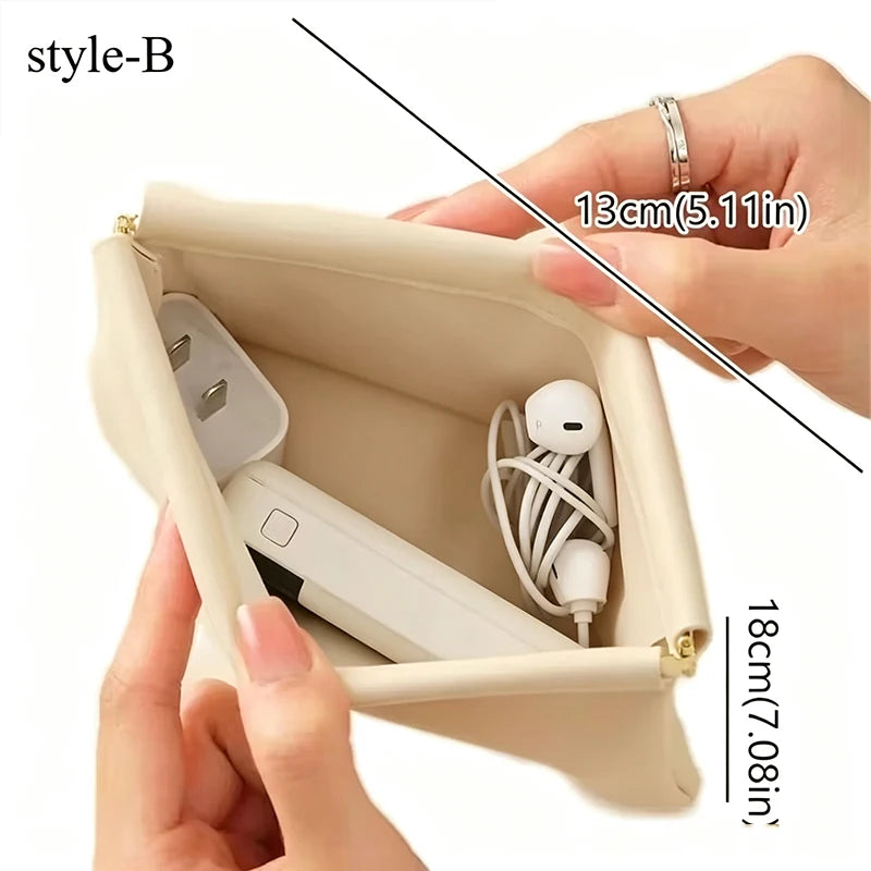 Automatic Closed Purse Bag Mini PU Separate Earphone Charging Cable Storage Bag Portable Zero Wallet Coin Lipstick Storage Bag