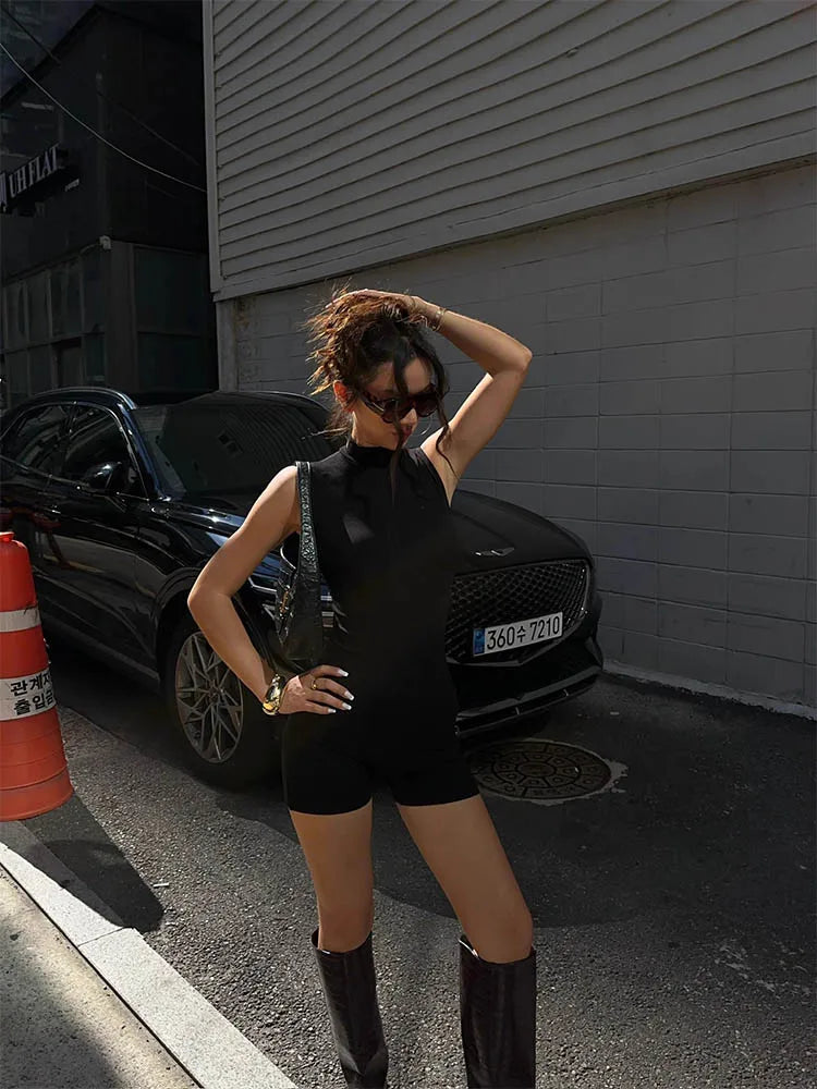 Women's Sleeveless Sports Jumpsuit High Street Invisible Zipper Romper Basic All-Match Female Playsuit for Summer 2026