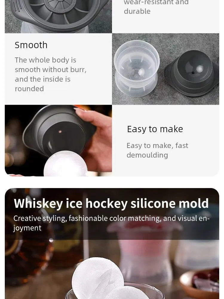 2pcs Bar Whiskey Round Ice Cube Maker Silicone Large Ball Shape Spherical Ice Cube Mould Machine Quick Freezer Kitchen Gadgets