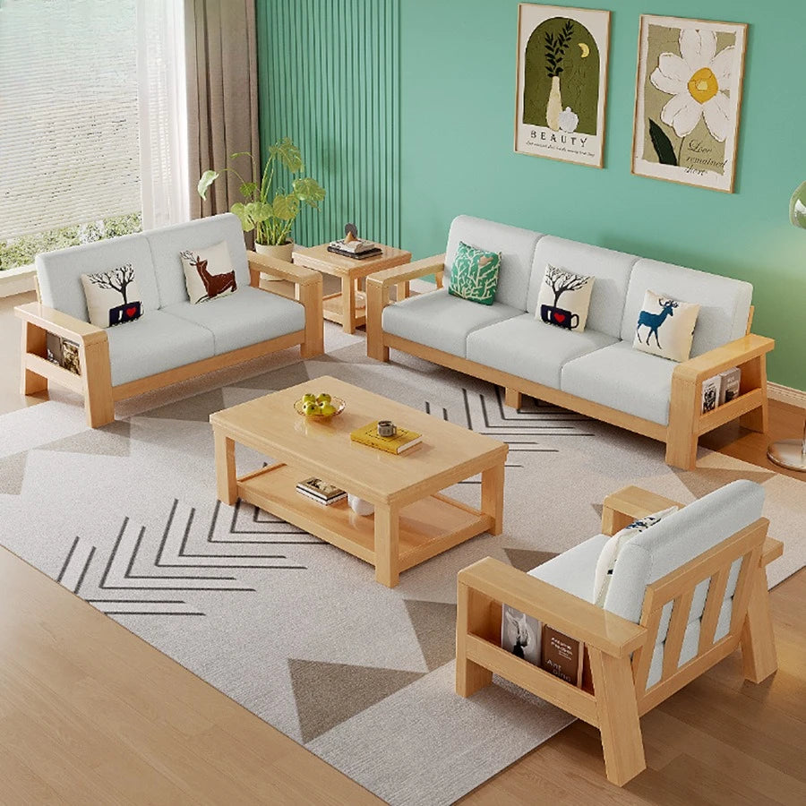 Combination household living room wood cloth winter and summer dual-purpose corner princess all rubber wood solid wood sofa