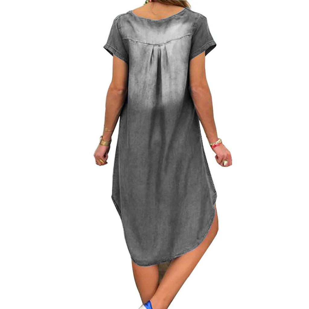 Summer New European and American V-neck Pullover Short-sleeved Denim Dress 2025 Cross-border
