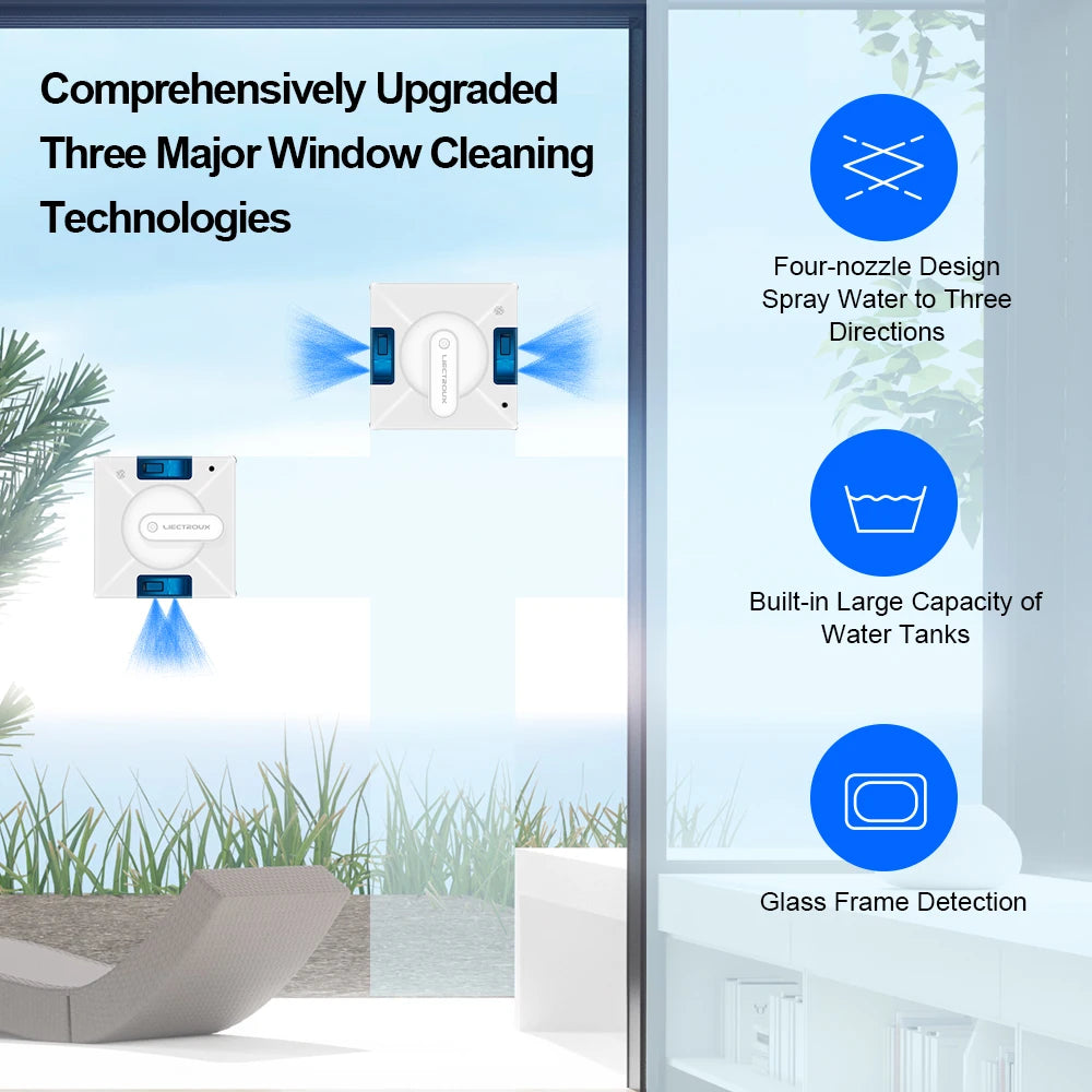 Window Cleaning Robot Liectroux YW509, 4-Way Water Spray,Home Glass Floor Wall Robot Window Cleaner,Laser Sensor,Smart Navigate