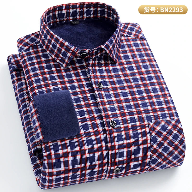 Men's Warm Long-Sleeved Shirt with Double-Sided Fleece, Winter Casual, Cold-Resistant, Street Fashion, Comfortable and Versatile