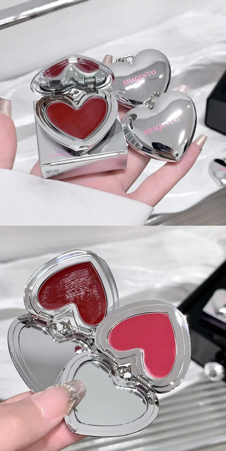 SHAQINUO Heart Shape Water Light Lip Llaze Mirror Pendant Lipstick Lip Gloss, Hydrating Moisturizing, Long Lasting