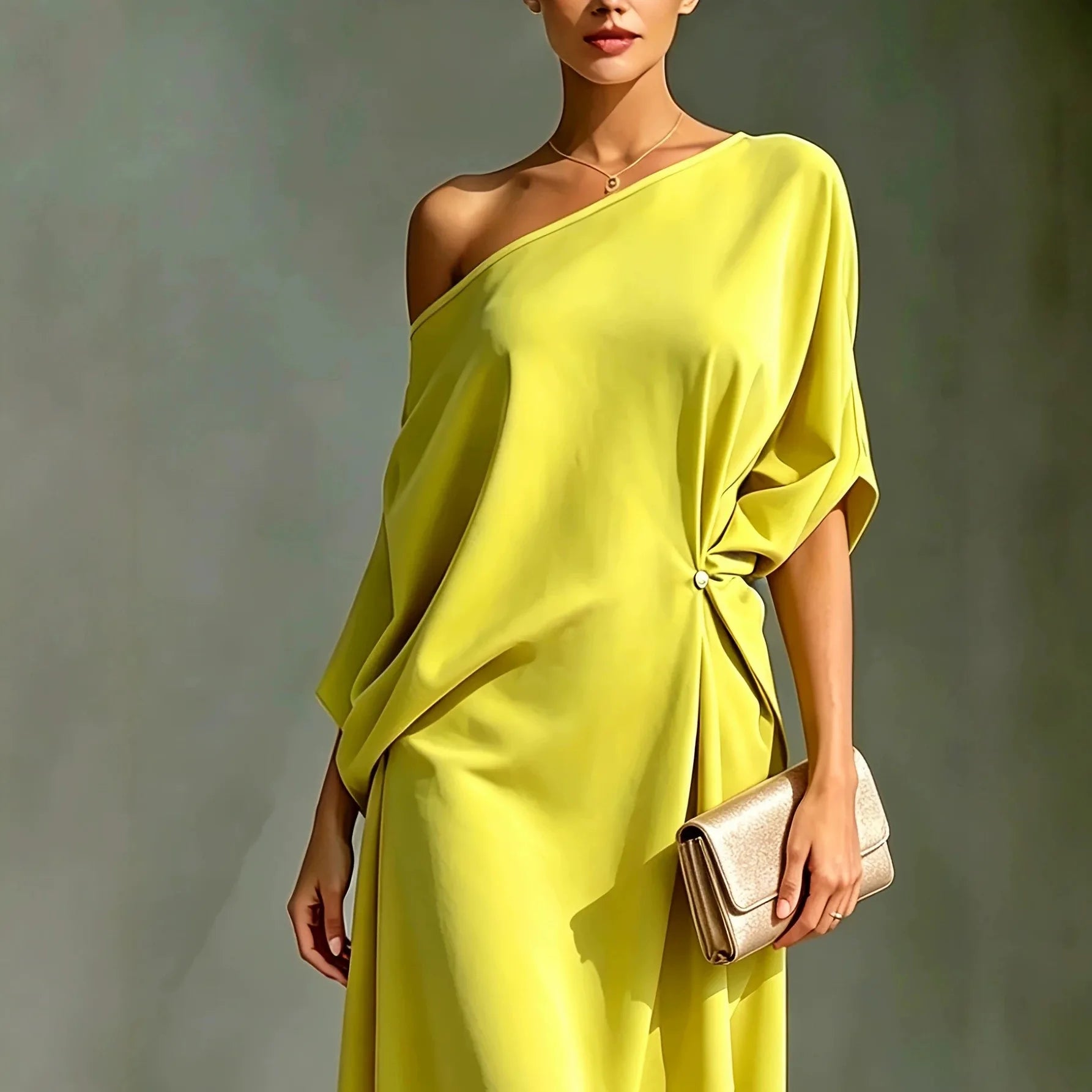 Women Summer Elegant Off Shoulder Half Sleeve chic Dress Batwing Sleeves Irregular Button Design Vintage Casual Holiday Dresses
