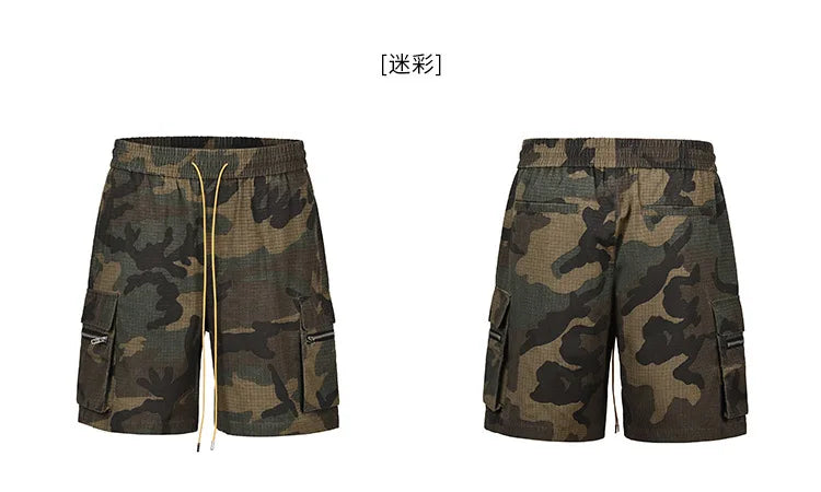 High Street Washing Trend Camouflage Tooling Shorts Men's Retro Casual Loose Summer Drawstring Versatile Trend Five-Point Pants