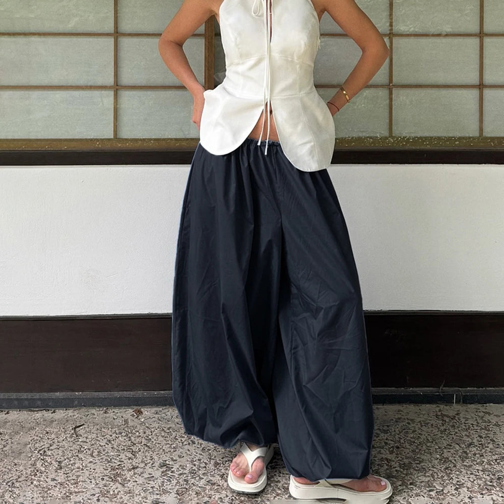 Tuularose Loose Solid Leg-Length Pants For Women Pleated High Waist 2025 Summer Female Fashion Office Lady Casual Bloomer Pants