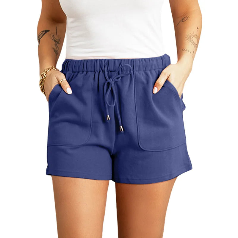 Summer casual pants women's solid color new high waist straight tube drawstring loose casual shorts women