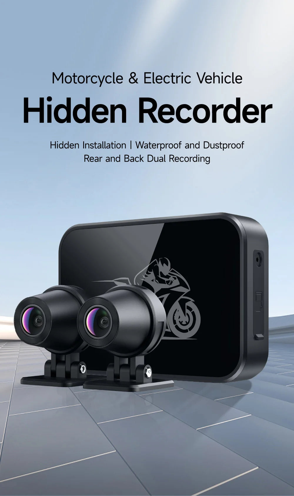 Motorcycle Action Camera Recorder Front & Rearview Waterproof Dual Full Motorcycle DVR Dash Cam Night Vision WiFi Smart Connect