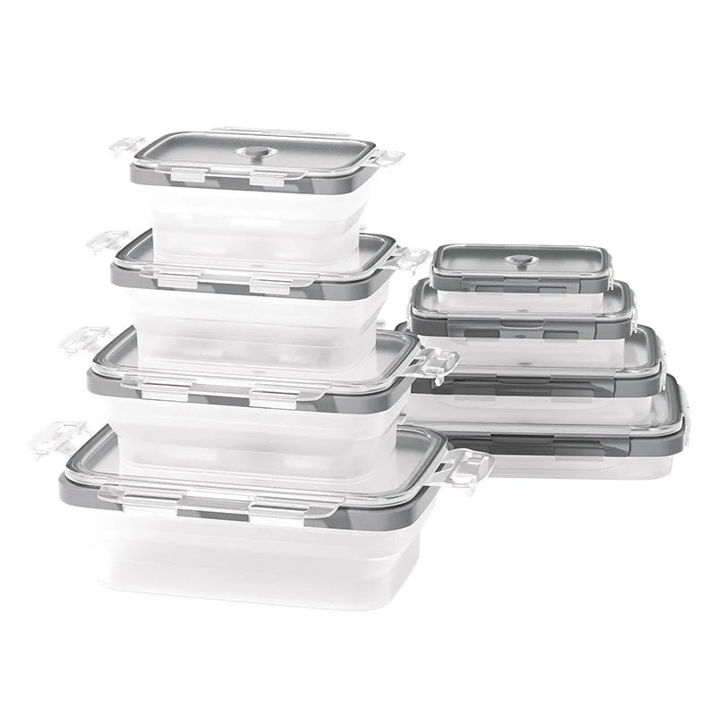 Silicone Collapsible Food Storage Containers 800ML Big Capacity Foldable Lunch Box with Lid For Outdoor Travel Kitchen Supplies