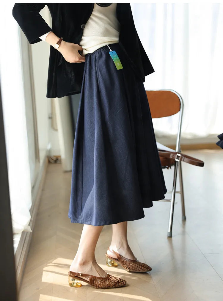 Summer women's casual solid color retro fashionable washed blue denim skirt
