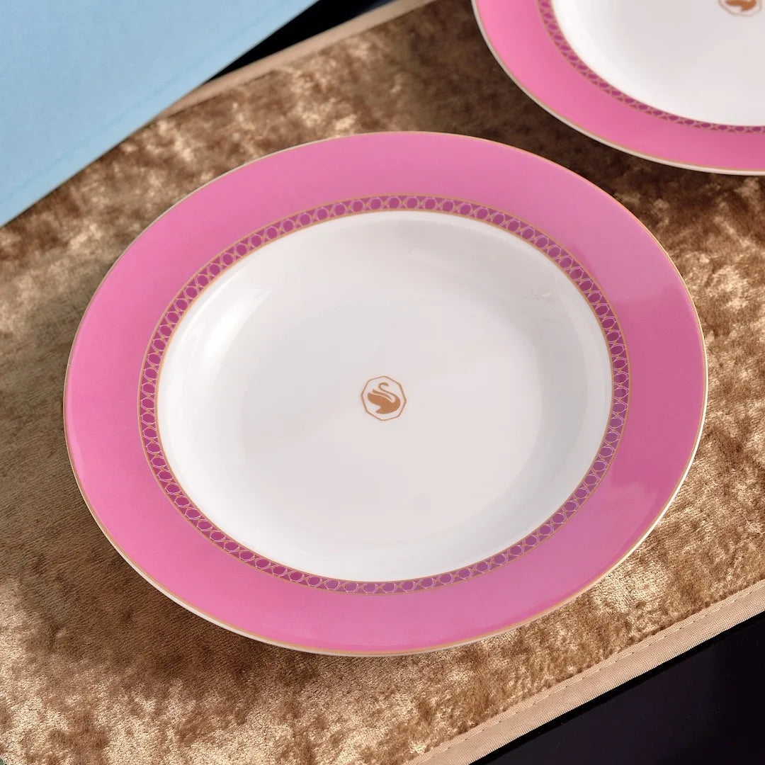Swan Theme Serving Plate Dessert Soup Plate Fish Plate Large Round Tray Luxury Tableware for Home Use Ceramic China Bone