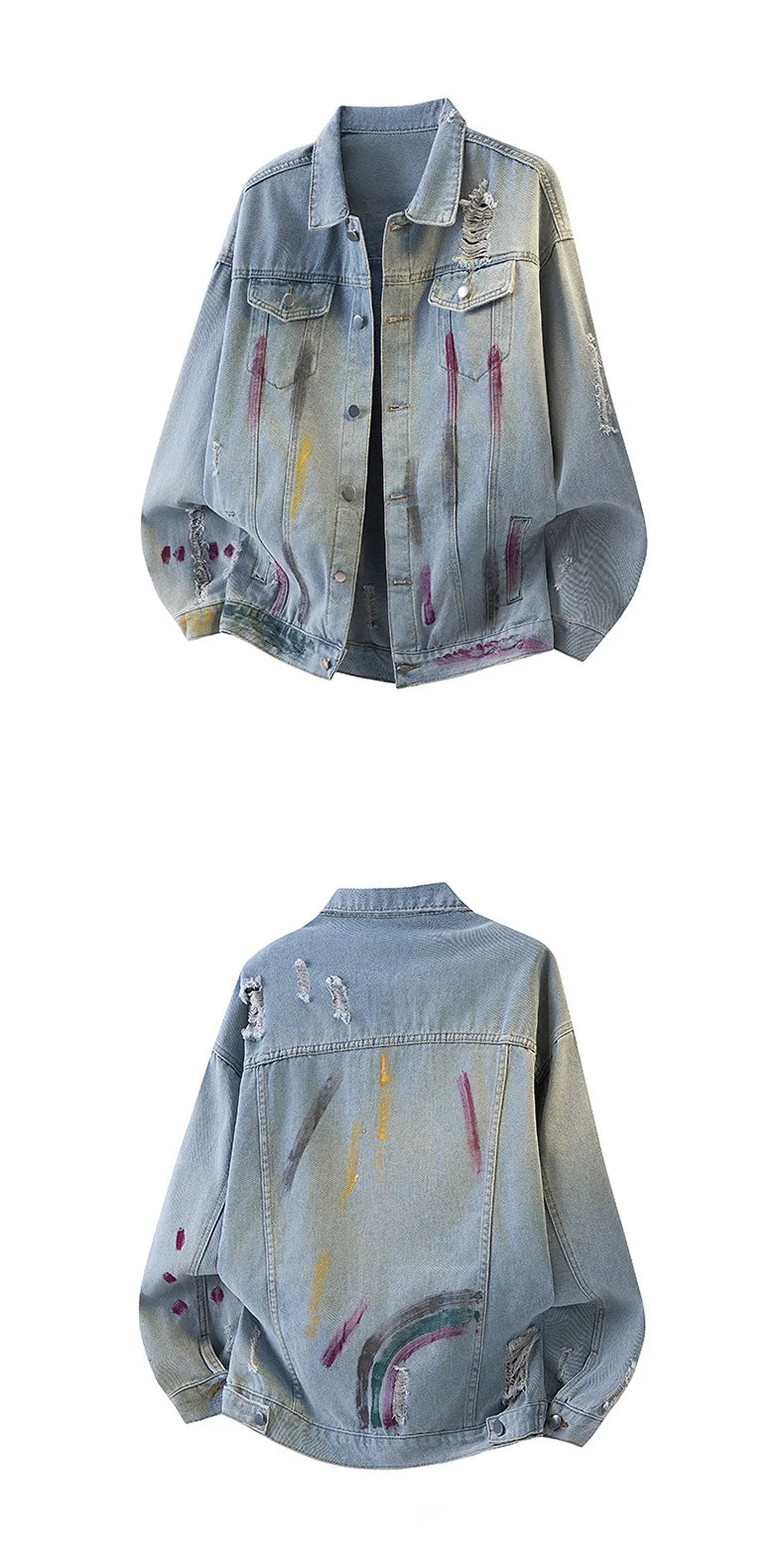 2026 Spring and Autumn American Retro Washed and Dyeed Hole Denim Jacket Men's Design Sense