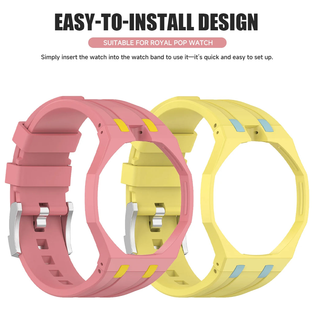 2 IN 1 PC Mod Kit Case Frame +Strap for Swatch AP Royal Pop Modification Integrated Silicone Matte Cover Bumper Band Accessories