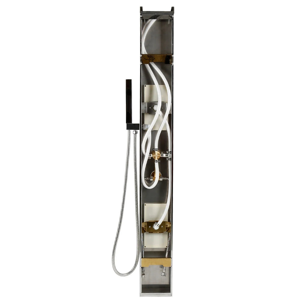 4 in 1 shower panel, shower system complete set rain shower, waterfall, massage side jets, wide hand shower, 1-button switch