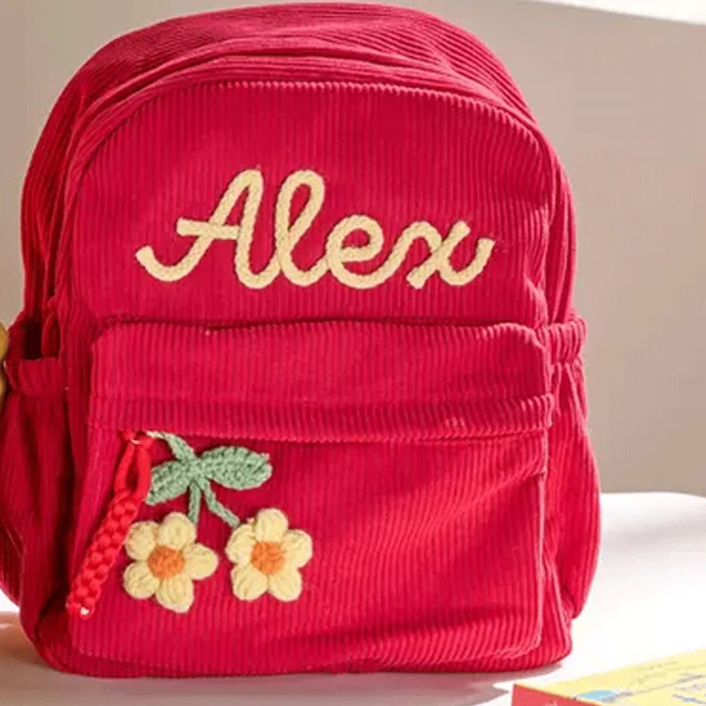 Personalized Small High-Quality Corduroy Backpack – Customizable School Bag with Name Print; Cute and Practical