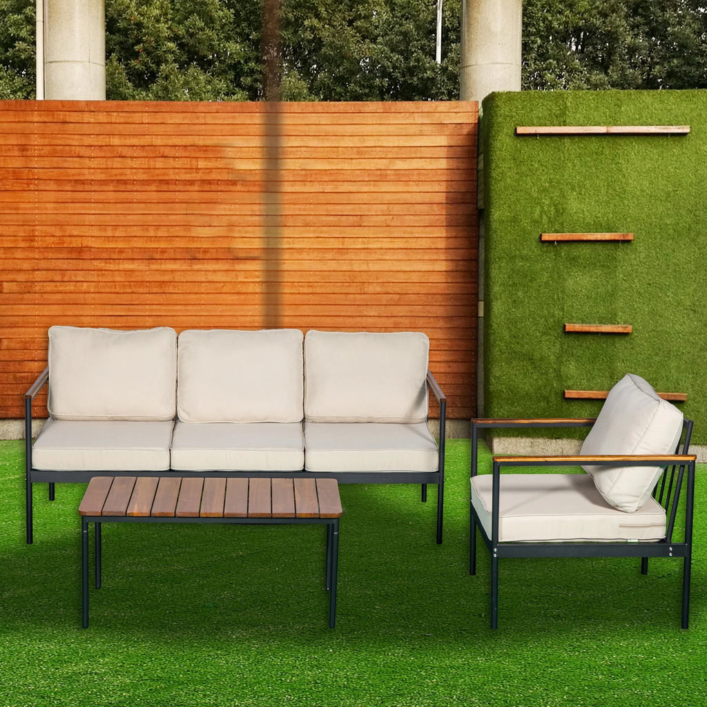 Black Three-seater Villa Courtyard Leisure Sun Terrace Outdoor Sofa Combination Outdoor Furniture Sofa
