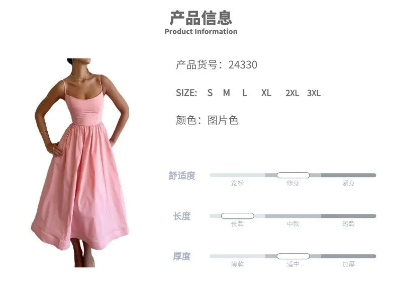 Summer Dress Woman White Spaghetti Strap Dresses Women's Sleeveless High Waist Maxi Dress Pastel Lavender Cotton Look Fabric