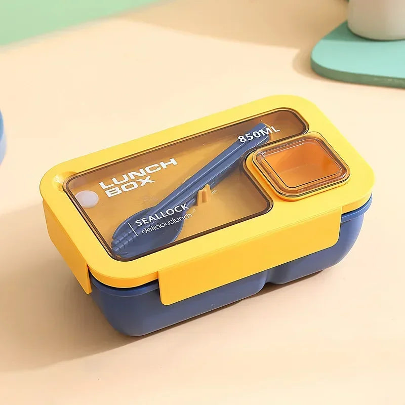 850ml/1100ml Lunch Box Microwave Portable Bento Boxes with Tableware for Kids School Leakproof 4 Grid Food Snack Containers