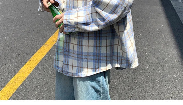 Men's Plaid Long Sleeve Shirt Loose Fit Thin Style Autumn Spring Casual Wear Sun Protection Outerwear Classic Check Pattern