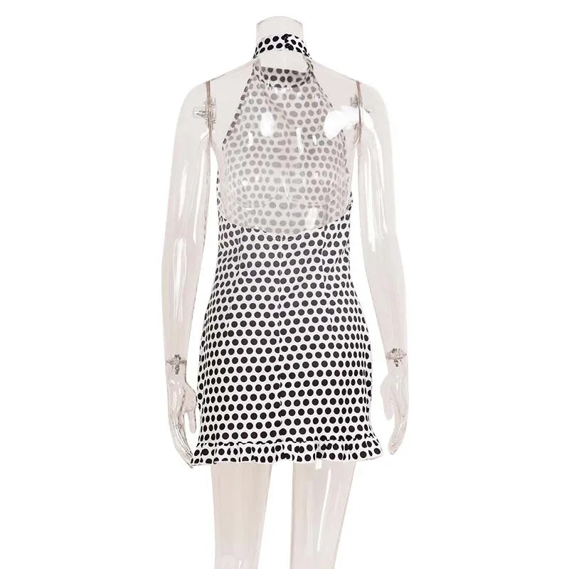 2026 New Arrival Halter Neck Polka Dot Dress High Waist Backless Casual Mini Skirt Summer Women Dresses