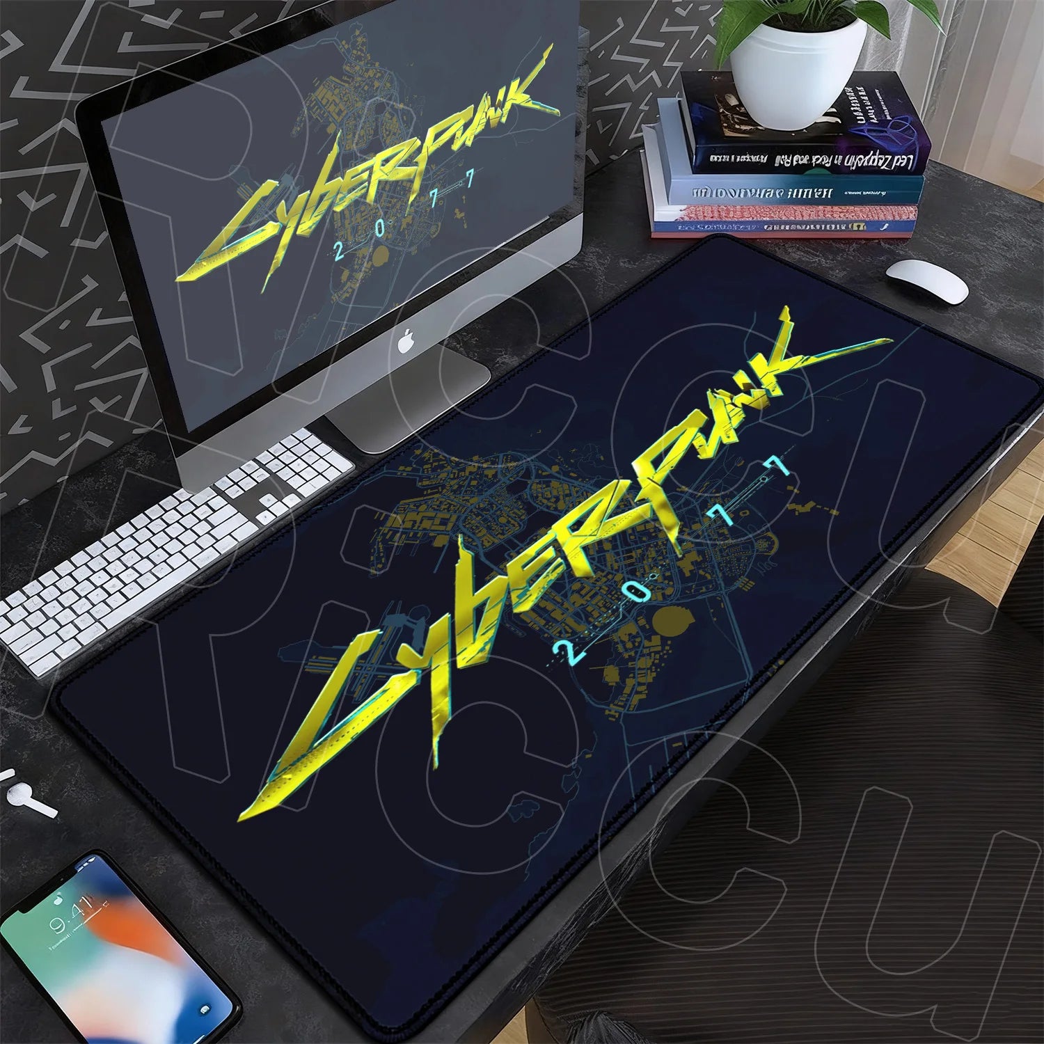 Black Gaming Mousepad XXL Rubber Non-slip Office Deskmat Anime Girl Playmat C-Cyberpunks Style Lock Edge PC Keyboard Accessories