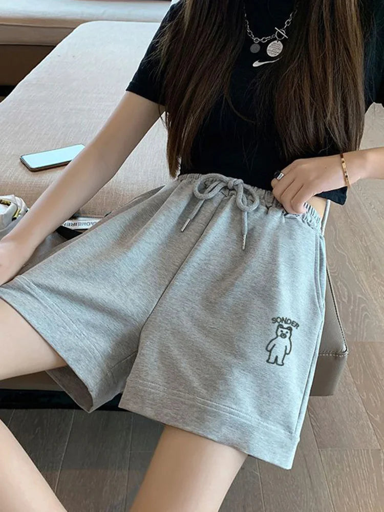 Drawstring Loose Soild Short Pant For Women Clothes Patchwork Fashion Ropa Mujer Streetwear Elasticity High Waist Casual Shorts