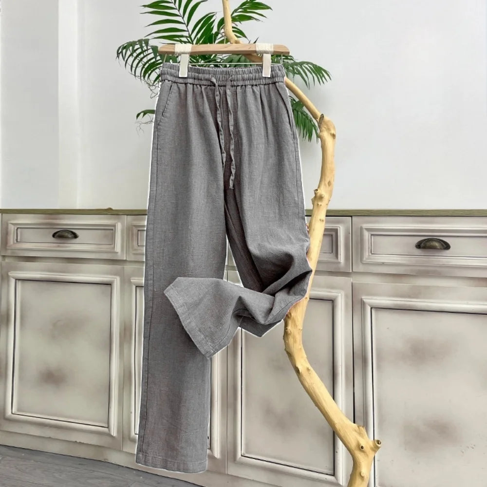 Summer Men's High-Grade Linen Pants Loose Comfortable Breathable Fashion Solid Color Casual Straight Leg Cotton Hemp Trousers