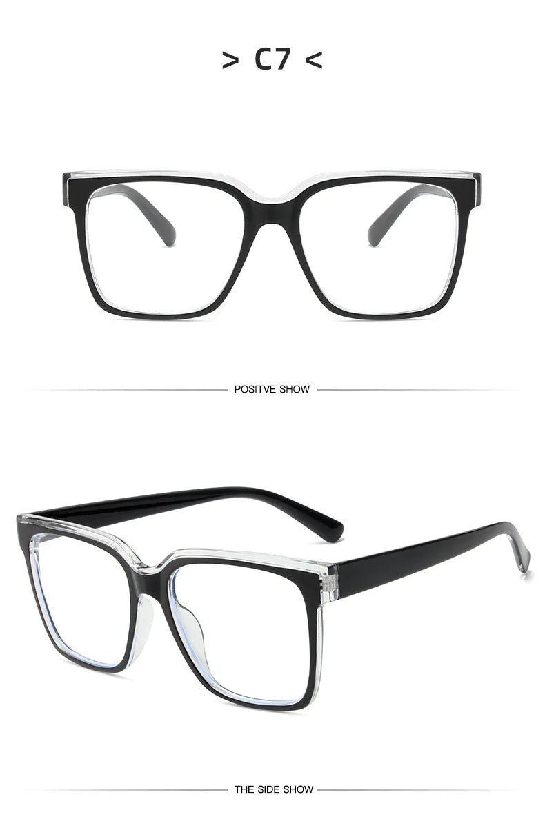 Fashion Double Color Women Cat Eye Glasses Frame Retro TR90 Clear Anti-Blue Light Eyewear Men Optical Blue Yellow Frame